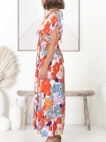 V-neck Cross Neckline Printed Dresses
