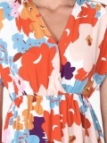 V-neck Cross Neckline Printed Dresses