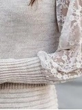 V-neck lace sleeve knit mini dress