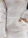 V-neck lace sleeve knit mini dress