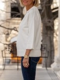 White 3/4 Sleeve V-Neck Sweater Top