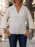 White 3/4 Sleeve V-Neck Sweater Top