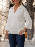 White 3/4 Sleeve V-Neck Sweater Top