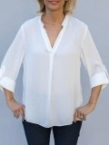 White Stand Collar Long Sleeve Blouse