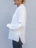 White Stand Collar Long Sleeve Blouse