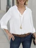 White Stand Collar Long Sleeve Blouse