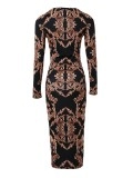Women's bodycon printed long sleeve dress