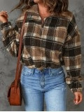 Women's casual plaid sherpa sweatshirt