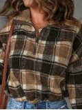 Women's casual plaid sherpa sweatshirt