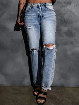 Women's casual ripped straight jeans