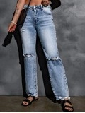 Women's casual ripped straight jeans