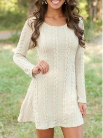 Women's Dresses Round Neck Long Sleeve Sweater Mini Dress