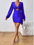 Women's hollowed out long sleeved dress