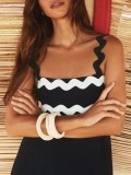 Women's printed holiday dress with yarn-dyed band patchwork