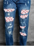 Women's Retro Distressed Heart Print Jeans