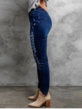 Women's ripped solid color pencil jeans