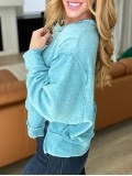 Women's simple solid color round neck slit sweatshirt