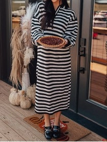 Women's Tweed Striped Knit Long Dress