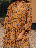 Women's V-Shape Ruffle Printed Dress