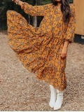 Women's V-Shape Ruffle Printed Dress