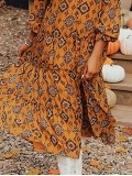 Women's V-Shape Ruffle Printed Dress