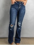 Women's Versatile Button Flared Jeans