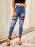 Women's vintage plaid patchwork jeans