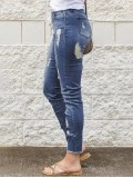 Women's vintage ripped drawstring jeans