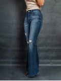 Women's vintage ripped solid color jeans