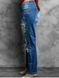Women's Vintage Sunflower Print Patchwork Jeans