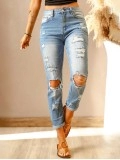 Women's washed classic ripped jeans