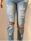 Women's washed classic ripped jeans