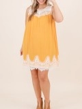 Yellow patchwork lace fabric dress